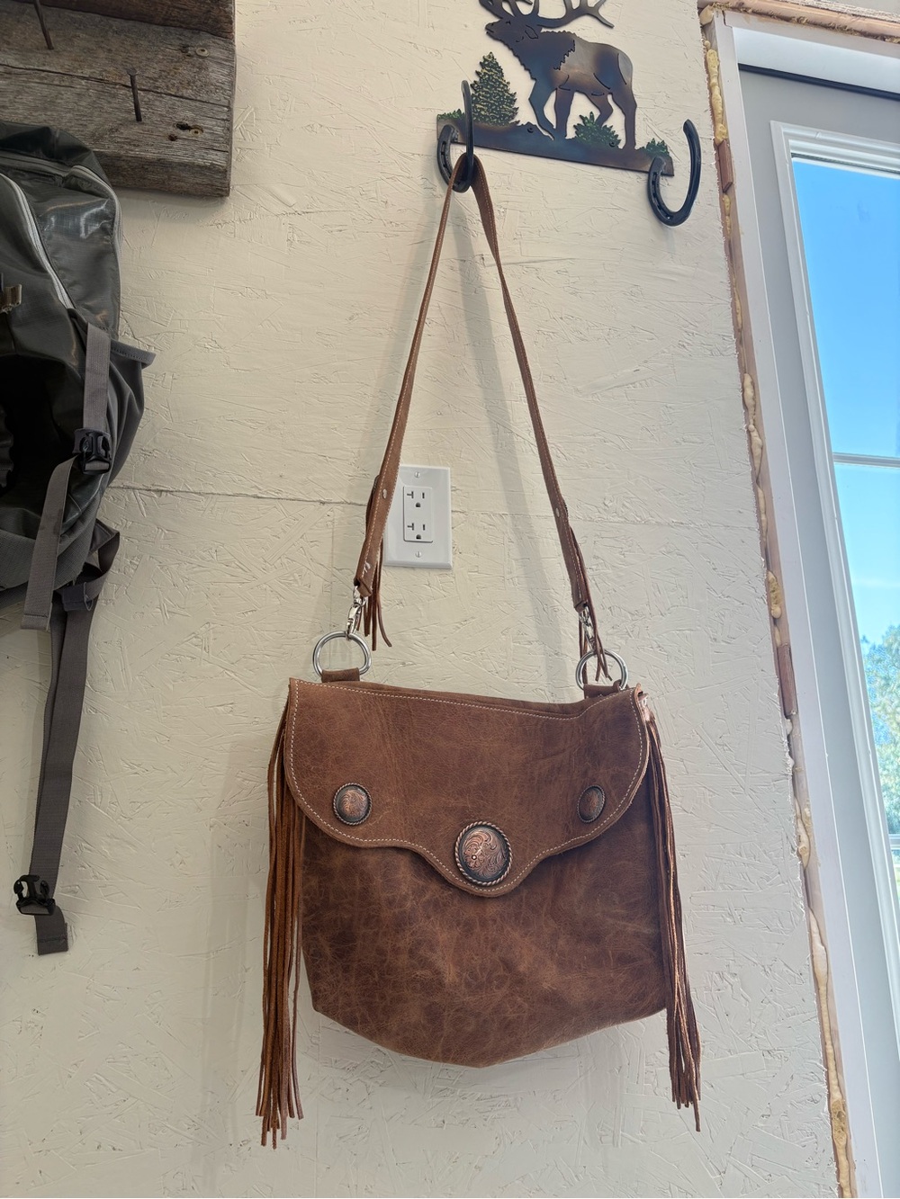 Fringed Brown Leather Crossbody Bag